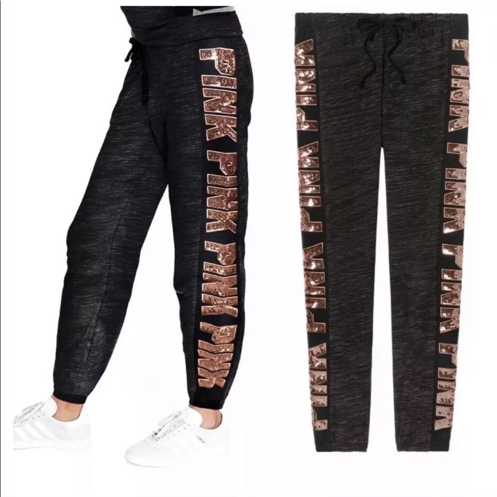 VS PINK Bling Classic Pants Rose Gold Sequins Marl